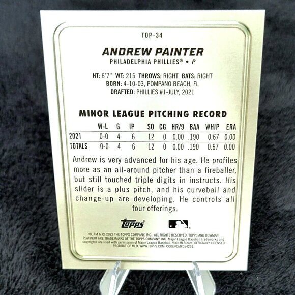 Andrew Painter 2022 Bowman Top Prospect 119/299 & 2022 Elite Future Threads - Picture 4 of 6